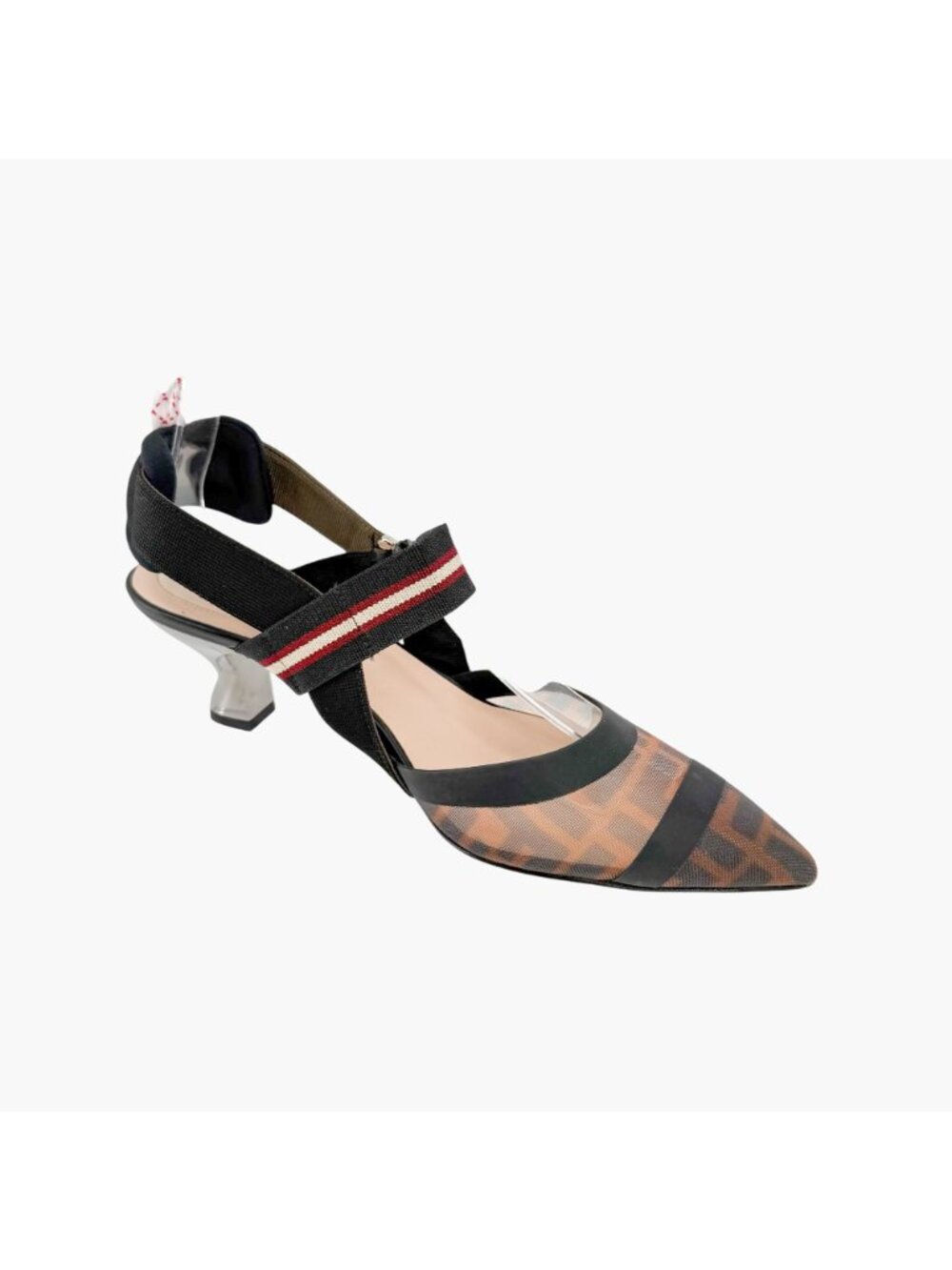 Fendi Colibri FF Mesh Slingback Pumps Heels Brown Zucca Size 37.5 US 7.5 Women’s - Picture 10 of 14
